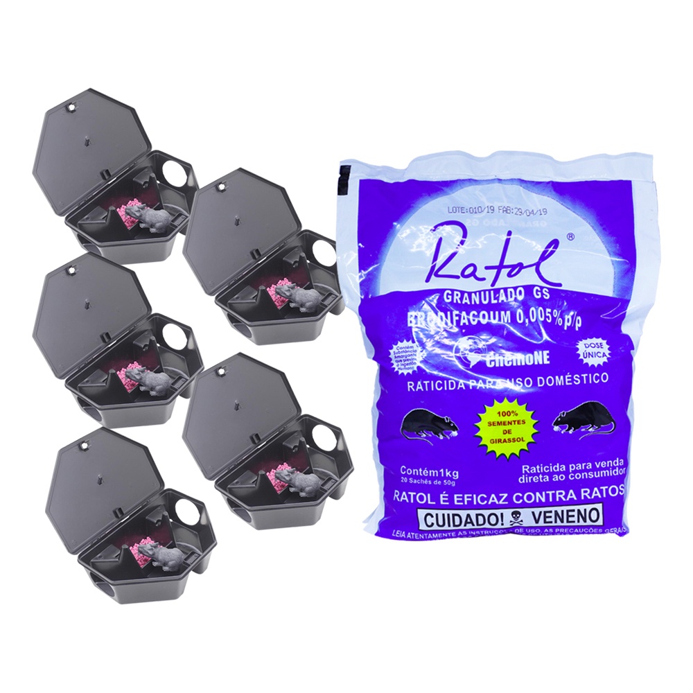 Kit Anti Ratos com 5 Armadilhas Ratox 3 + Isca Ratol 1kg | Shopee Brasil