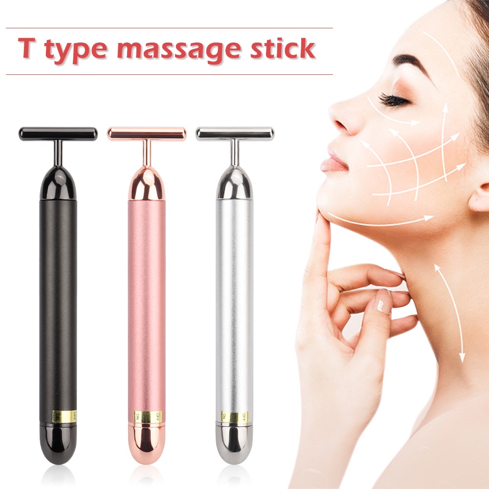 Barra De Levantamento Facial Dourada 24K Rolo Em Forma De T Ferramenta Vibratória Emagrecimento Massageador