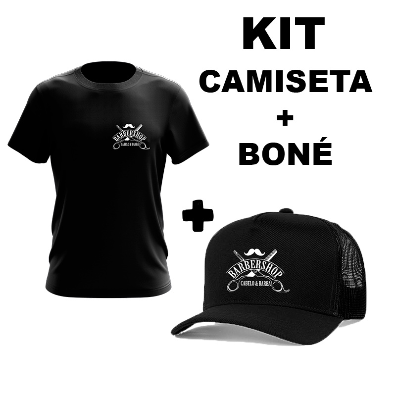 Kit Camiseta + Boné Barber Shop Barbearia Uniforme Trabalho