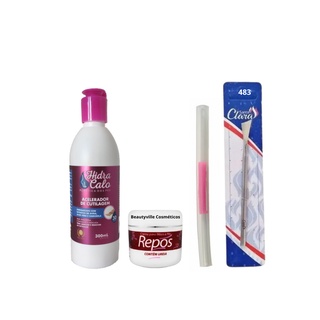 Kit Spa Dos Pés - Hidracalo 300ml Loção Emoliente + Mola Silicone P/ Alicate + Espatula 483 S. clara + Creme 120g Repós
