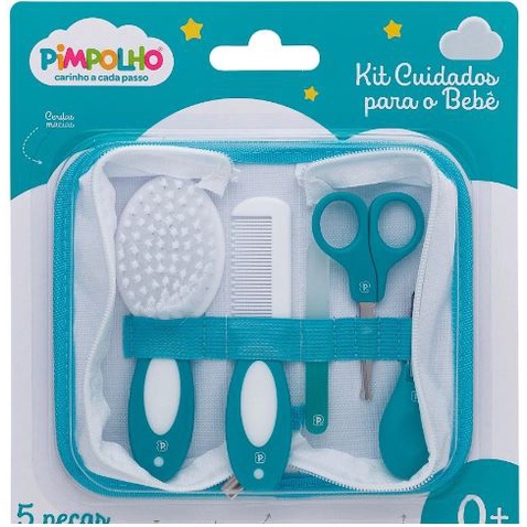 Kit De Higiene Infantil 5 Peças E Nécessaire Pente Cortador Lixa Tesourinha Unha Escova Cabelo Bebê Pimpolho REF. 92561