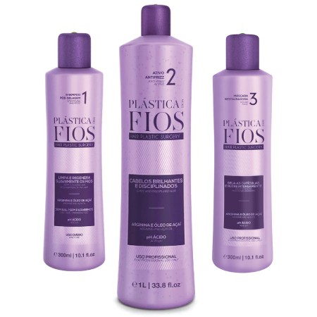 Kit Plástica dos Fios Shampoo 300ml, Ativo 1 Litro e Máscara 300ml - 3 Produtos