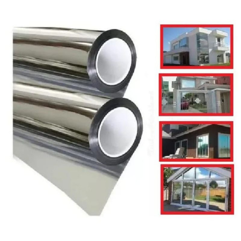 Insufilm espelhado smoke, 4mX50cm + espátula de plástico rígido + Estilete, para janelas, sacadas, box, carros, vidros e outros.