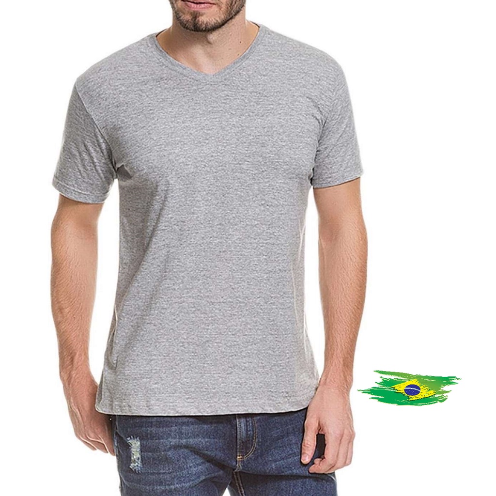 Camiseta masculina GOLA V Cinza Mescla Fio 30.1 100% poliéster para sublimação e uso Dia a Dia