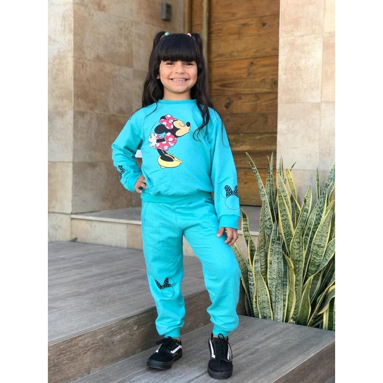Conjunto de Moletom Infantil Flanelado Menina Calça e Casaco de Moletom Infantil Minnie