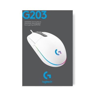 Mouse Gamer Logitech G203 RGB Lightsync, 6 Botões, 8000 DPI, Branco