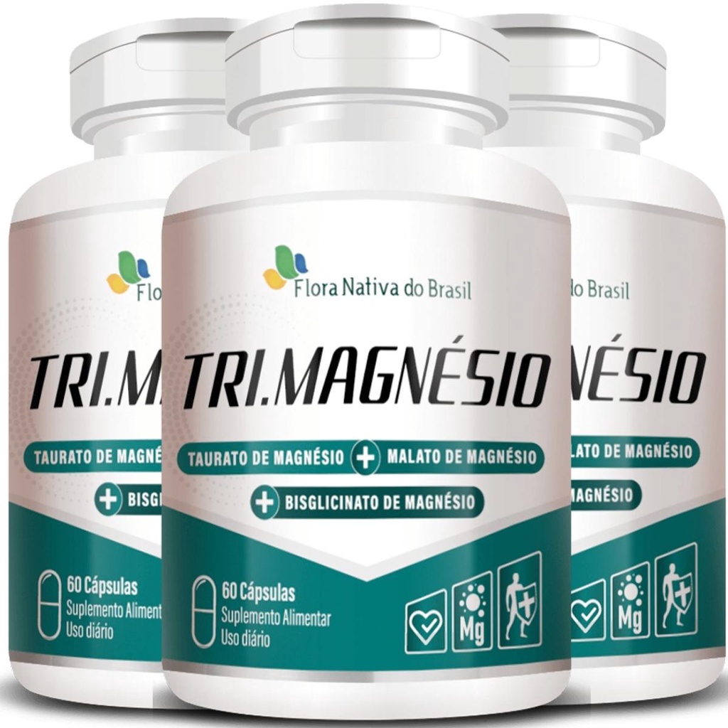 Tri magnésio + Pomada / 60 cápsulas 3 potes / taurato de magnésio - malato de magnésio - bisglicinato de magnésio