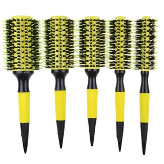 Escova De Cabelo Térmica Amarela Cerdas De Javali Mista Madeira