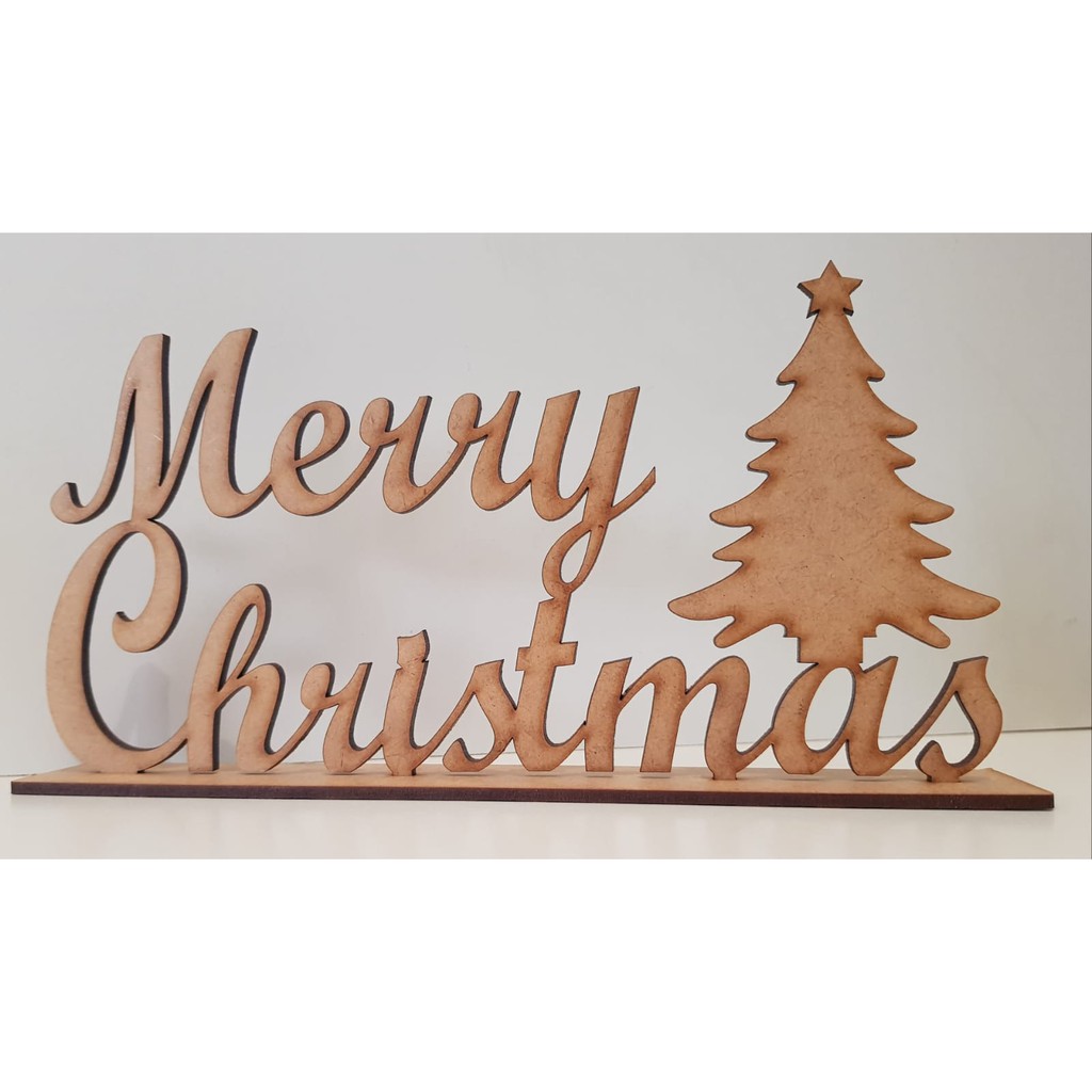 Enfeite decorativo Merry Christmas com árvore - mdf cru - decoração  Natalina - decoração de Natal | Shopee Brasil
