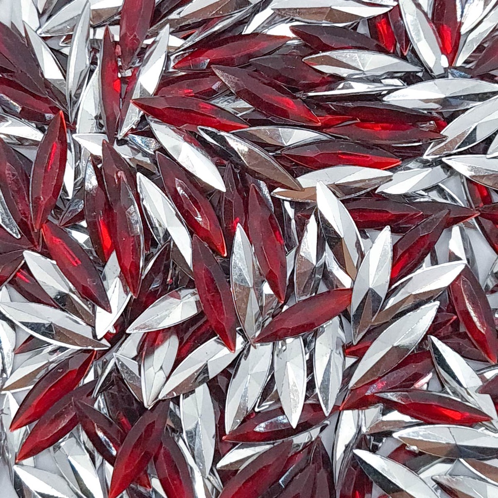 Colagem Navete Strass Acrílico Vermelho Transparente 4x15mm 6300pçs 500g