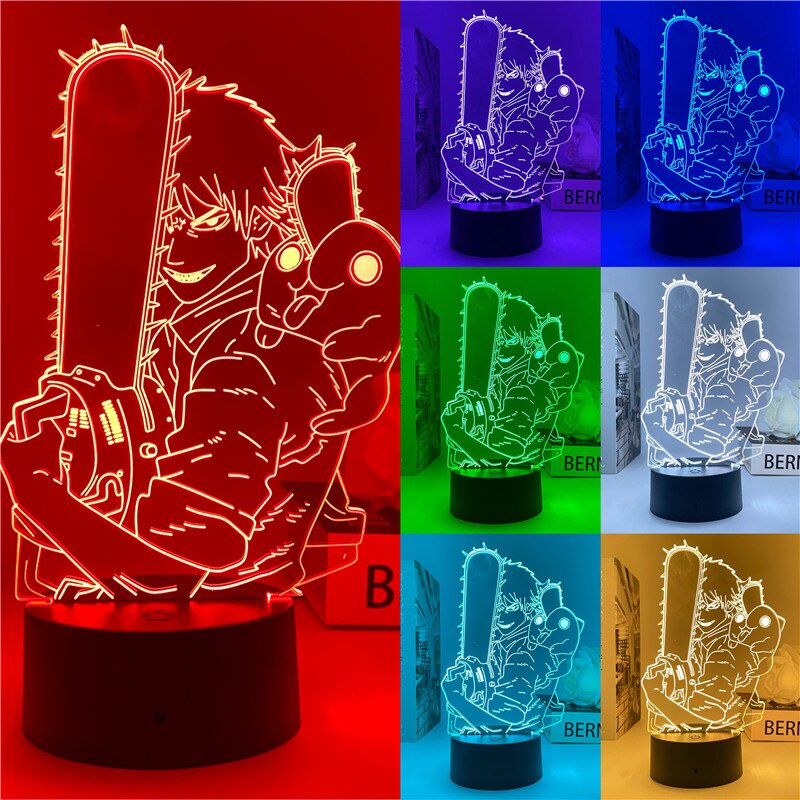 Chainsaw Man Night Light Comics Power Pochita Figure Colorful Colors Changing Touch Remote Bedside Lamp Luz noturna