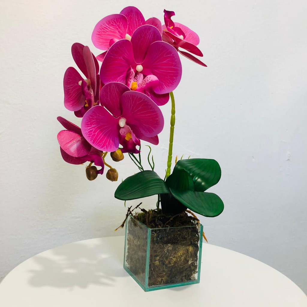 Orquídea 3d Artificial Em Vaso Vidro Arranjo Decoração | Shopee Brasil