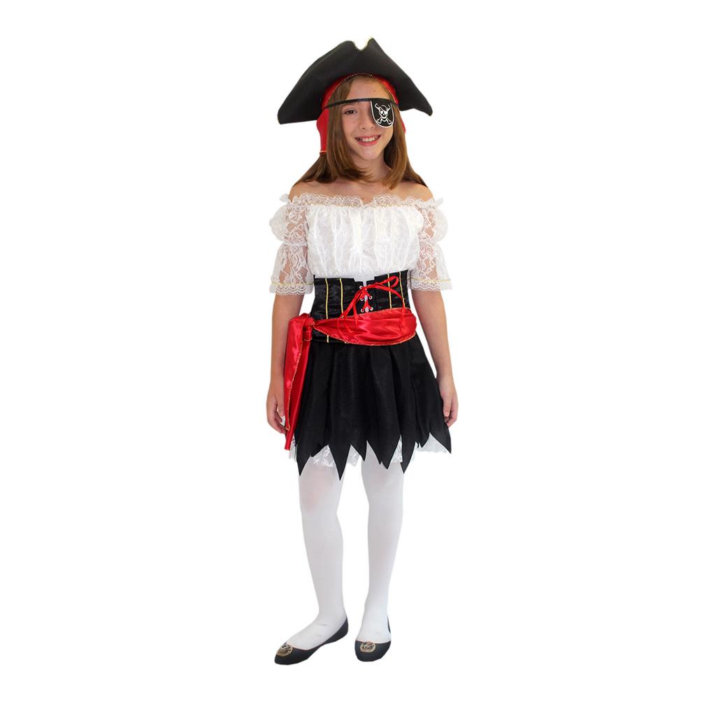 Fantasia Pirata Halloween Infantil Feminino Luxo