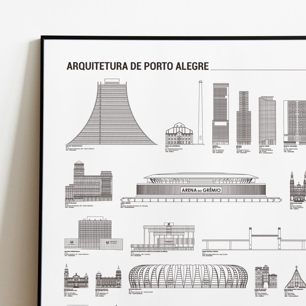 Pôster Arquitetura De Porto Alegre Ordem De Tamanho - A2 - Arte Estilo Minimalista Mapa Porto Alegre