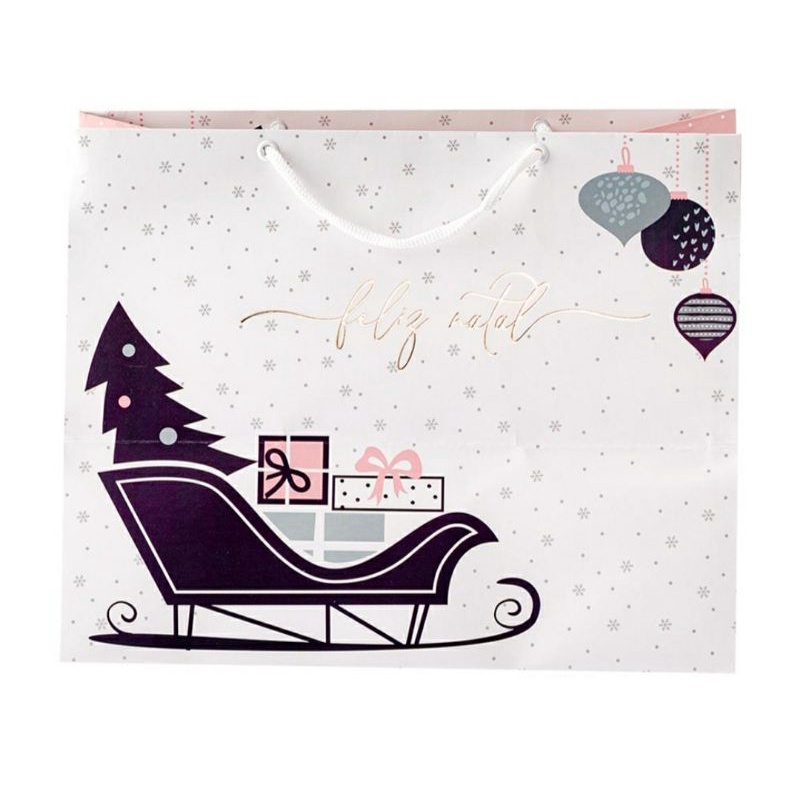 Sacola Para presente Memorias G Azure Pack Com Feliz Natal dourado Blilhante papel grosso resistente