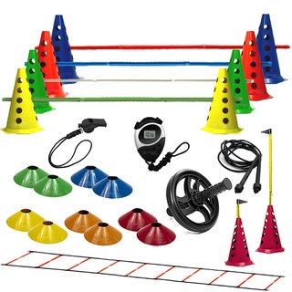 Escada De Agilidade + 10 Cones C/ 5 Barreiras + Prato Demarcatório + Corda + Roda + Cronometro