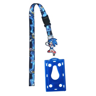 Kit Cordão Sonic com Fecho Engate Rápido + Porta Crachá Retrátil Personalizado Sonic + Porta Cartão Azul em Oferta na Shopee