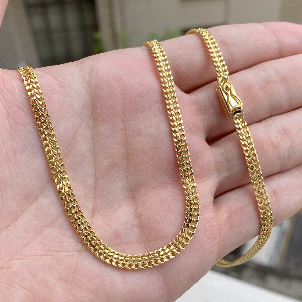 Corrente Masculina Grumet 4mm 70cm Fecho Gaveta Banho de Ouro 24k Cordão Masculino Grumet Banhado