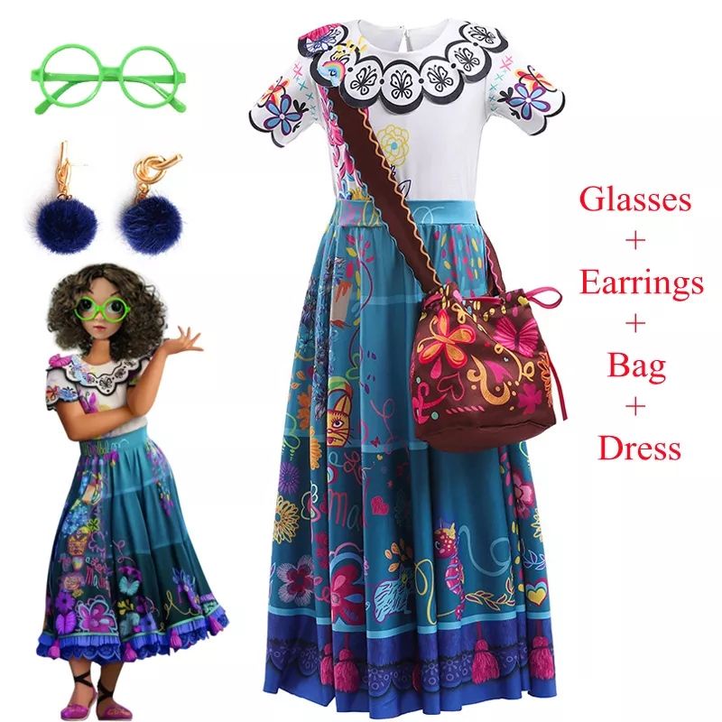Fantasia Mirabel Encanto com Bolsa, óculos e brincos