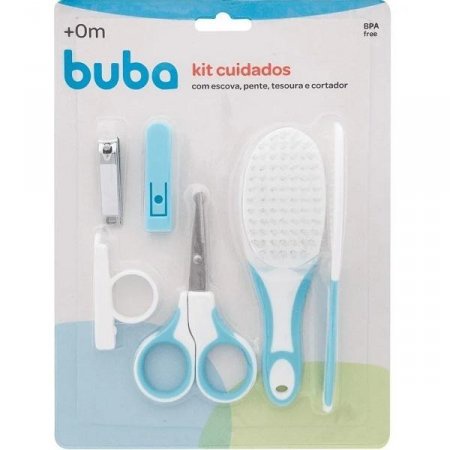 Kit Cuidados e Higiene Bebê Escova Pente  e Cortador  Azul