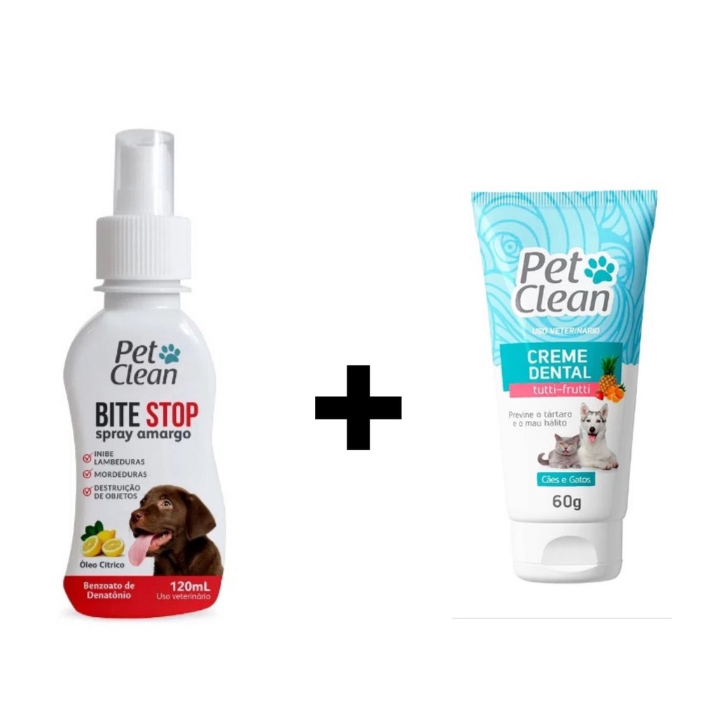 KIT Creme Dental Sabor Tutti-Frutti+Spray Bite Stop Pet Clean Amargante ...