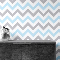 Papel de Parede Adesivo Chevron Zig Zag Azul e Cinza Lavável
