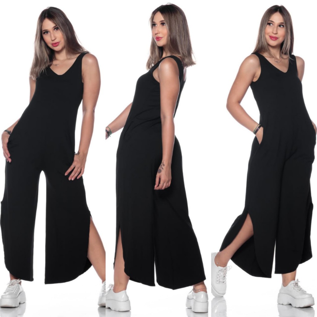 Macacão Pantacourt Moda Casual Versátil Moderna Com Bolso