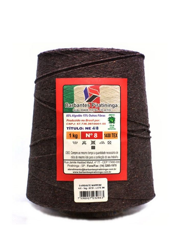Barbante Piratininga 1Kg Número 8 Cor Marrom crochê tricô tear amigurumi macramê artesanato tapete