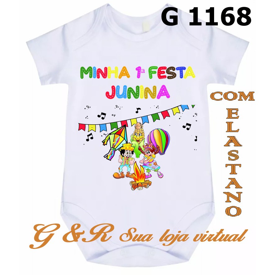 BODY BEBE ROUPA BEBÊ FRASES MINHA 1 FESTA JUNINA REF. G 1168