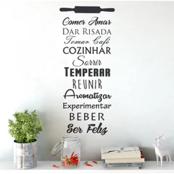 Adesivo Decorativo De Parede Sala Frase Cozinha Comer Amar