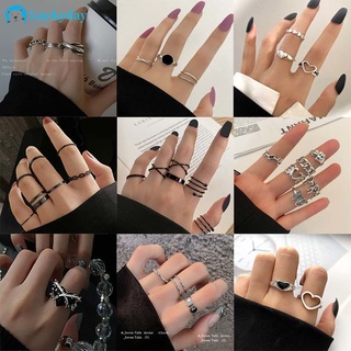 8 Pçs/Set Retro Coração Conjunto Anel De Borboleta Céu Aberto Preto Cadeia De Pedra Anéis De Prata De Ouro Moda Ajustável Casal Para As Mulheres Acessórios De Jóias