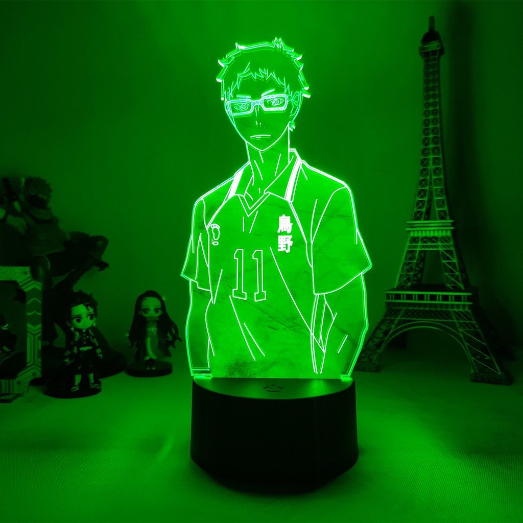 Anime Haikyuu Kei Tsukishima Figure Luminária LED 3D Noturna Presente e Decoração