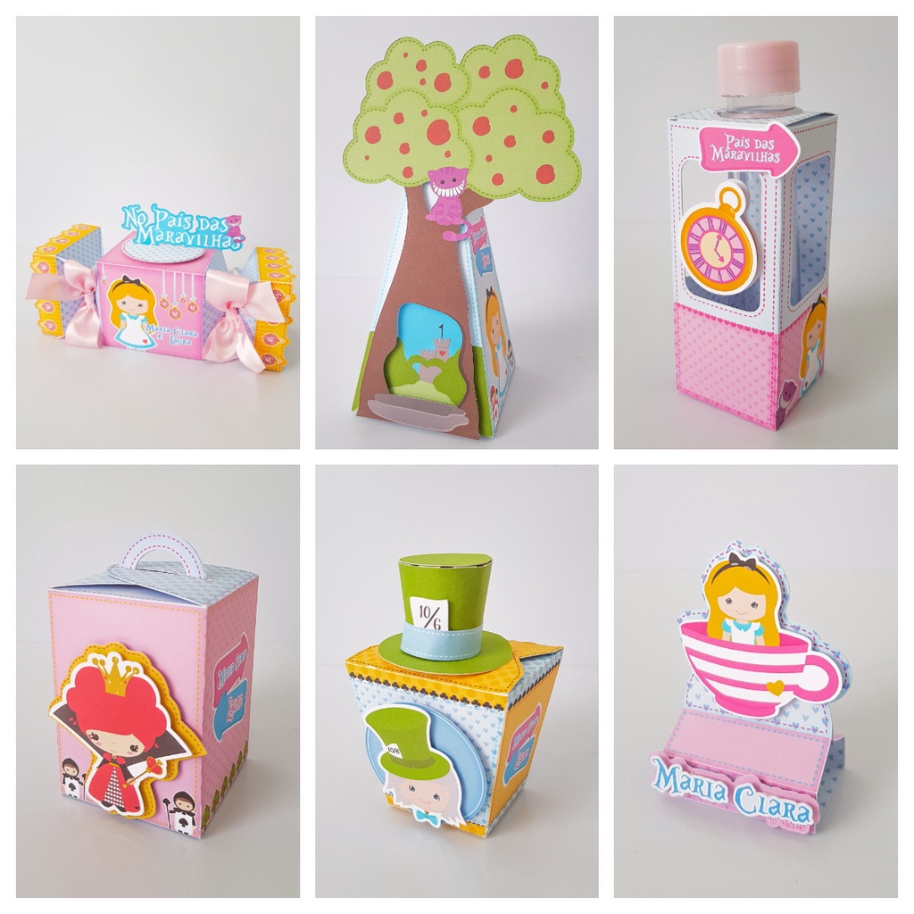 Kit Festa ALICE NO PAÍS DAS MARAVILHAS Personalizado | Lembrancinhas | Decoração Aniversário | Caixa Milk Pirâmide