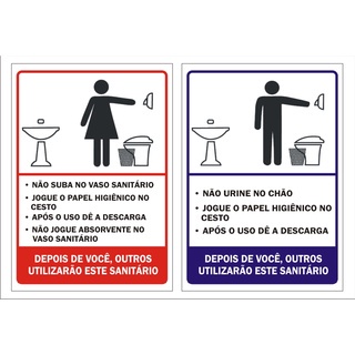 Kit PLACAS BANHEIRO – MASCULINO – FEMININO Procedimento Sanitário em Oferta na Shopee