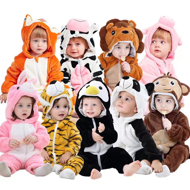 Macacão De Bebê Ponto Tigre Vaca Dos Desenhos Animados Pijamas Newborn Menino Meninas Traje Animal Infantil Kigurumi Outfit