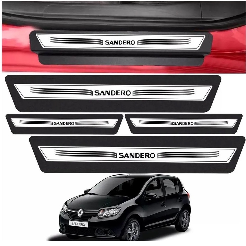 Kit 8 Peças Adesivo Soleira Proteção Porta Renault Sandero - Prata