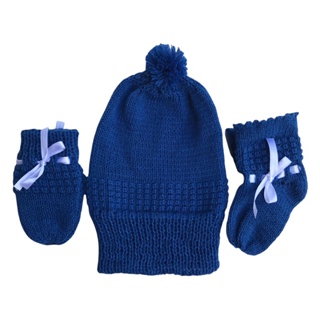 Kit de Bebê com Touca, Luva e Meia Azul Royal em Oferta na Shopee