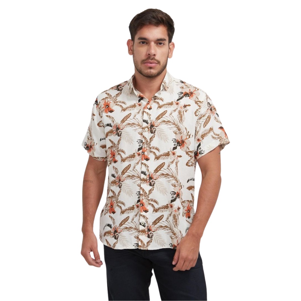 Camisa Camiseta Masculina Country Extra TXC Original Estampada Floral Bege Manga Curta Exclusivo Lançamento