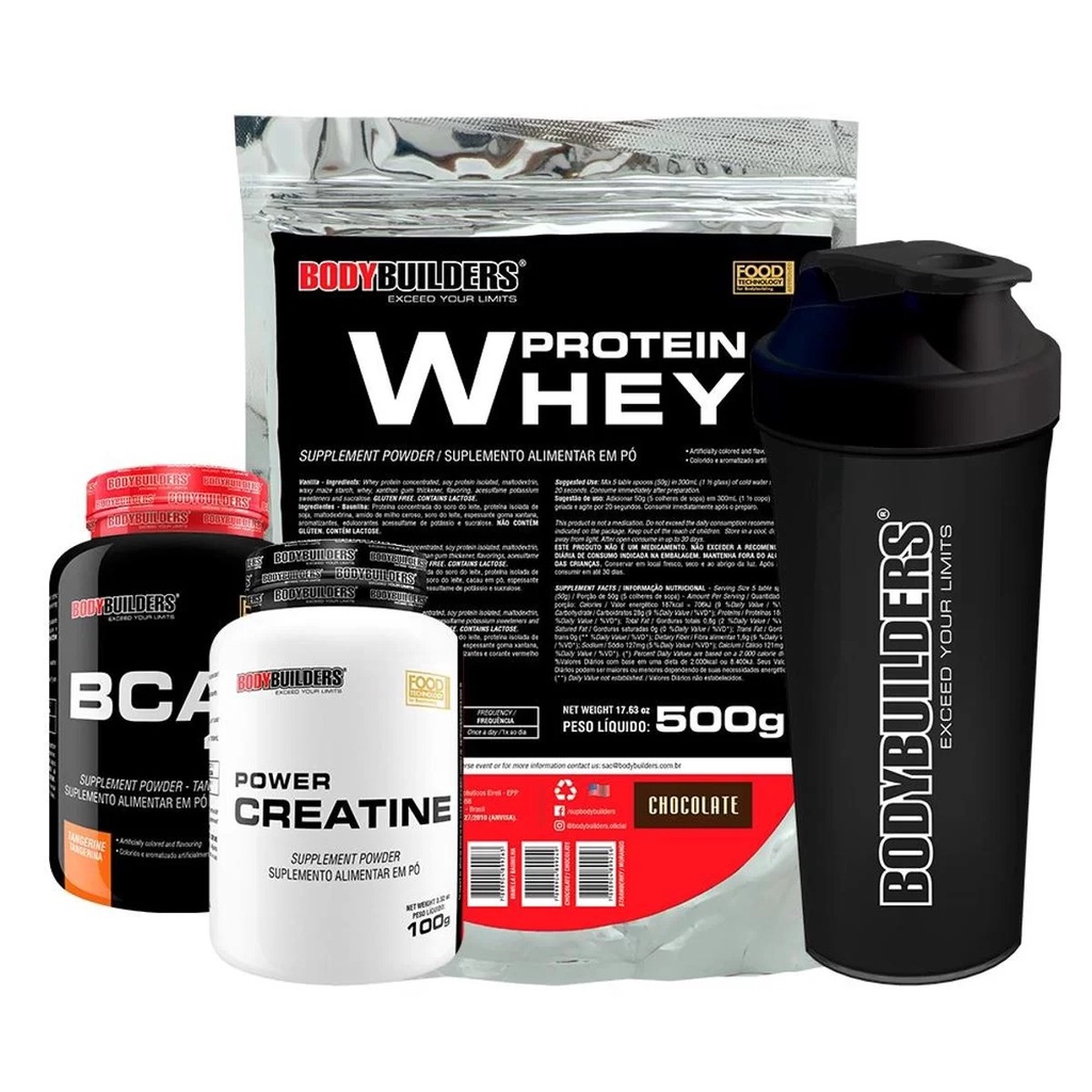 Kit Suplementos Whey Protein BCAA Creatina