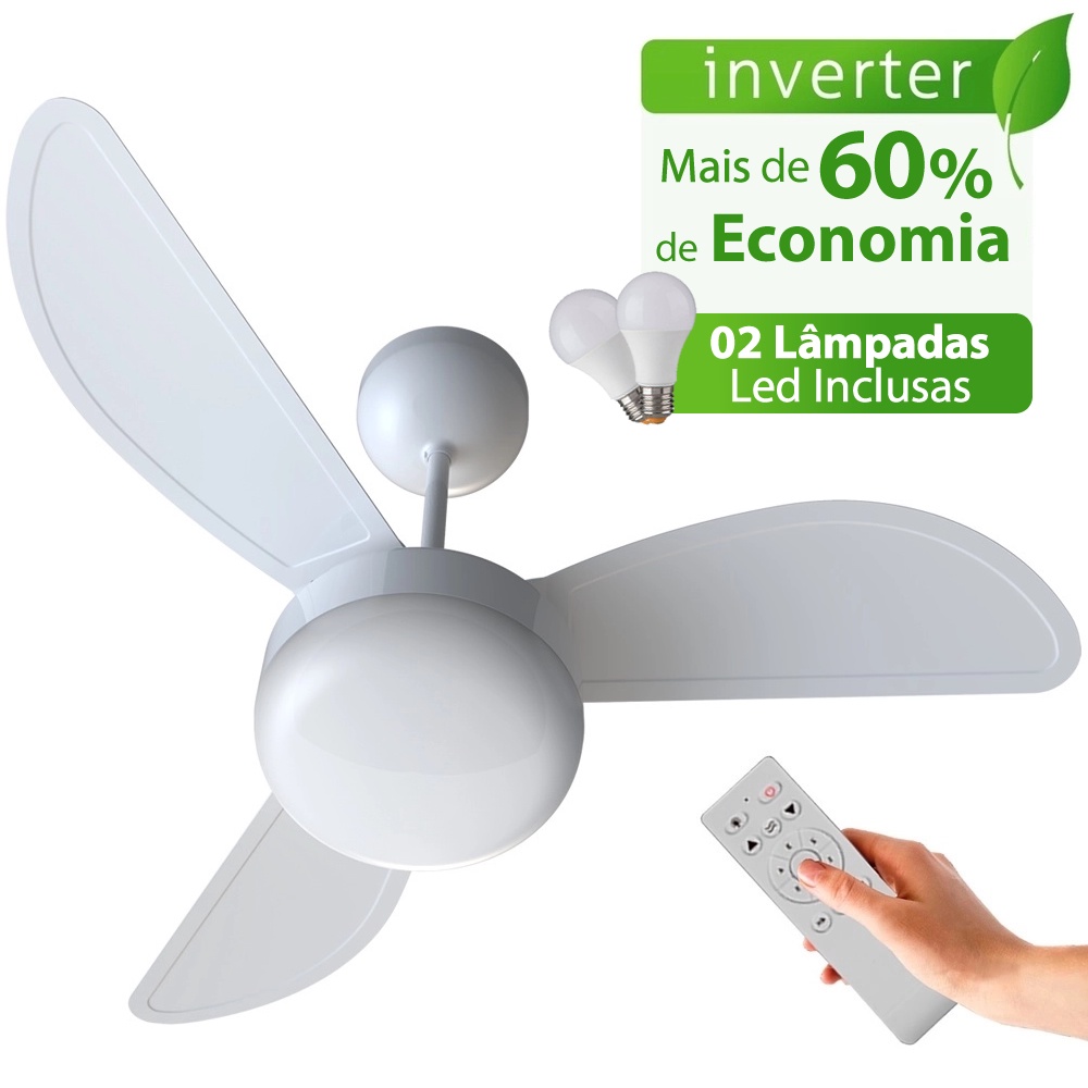Ventilador de Teto Ventisol Fênix Branco Inverter Controle Remoto 02 Lâmpadas Led Inclusas Bivolt