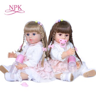 55CM original NPK full body silicone bebe doll reborn toddler girl doll has long hair of two colors bath toy