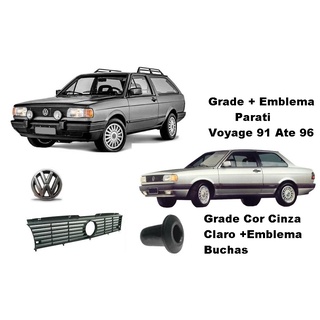 Grade Dianteira Frontal Gol Parati Saveiro Voyage Quadrado 1991 1992 1993 1994 + Emblema Volkswagen Cinza Claro