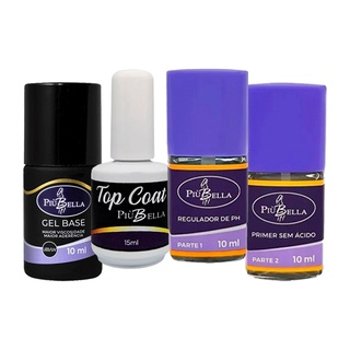 Kit Top Coat Gel Capa Base Primer Regulador De Ph - Piu Bella Promoção