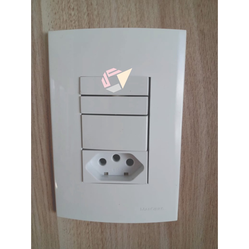 Conjunto 4x2 Com 3 Teclas paralelas + Tomada 20A Sleek Branco Margirius