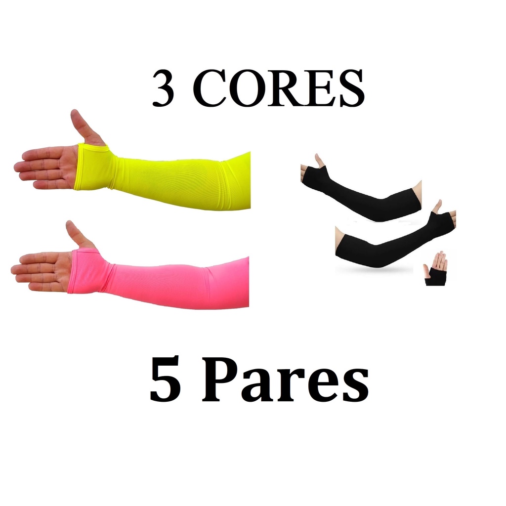 Kit 5 Par Manguito Com Dedo Proteção Solar Unissex Bike Ciclismo MTB  Motoboy Trilha Caminhada Corrida Proteção Fps +50