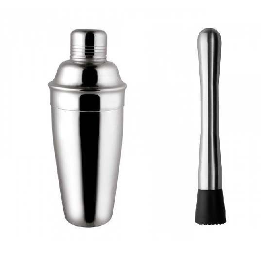 Coqueteleira Inox 500 ml + Socador Aço- P/ Drinks Caipirinha Coquetéis