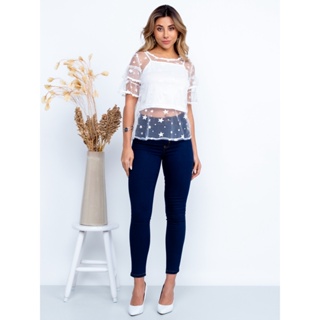 Blusa De Tule Estrelado/ Manga Com Babado/ Acompanha A Parte De Baixo/ Moda Feminina L71 em Oferta na Shopee