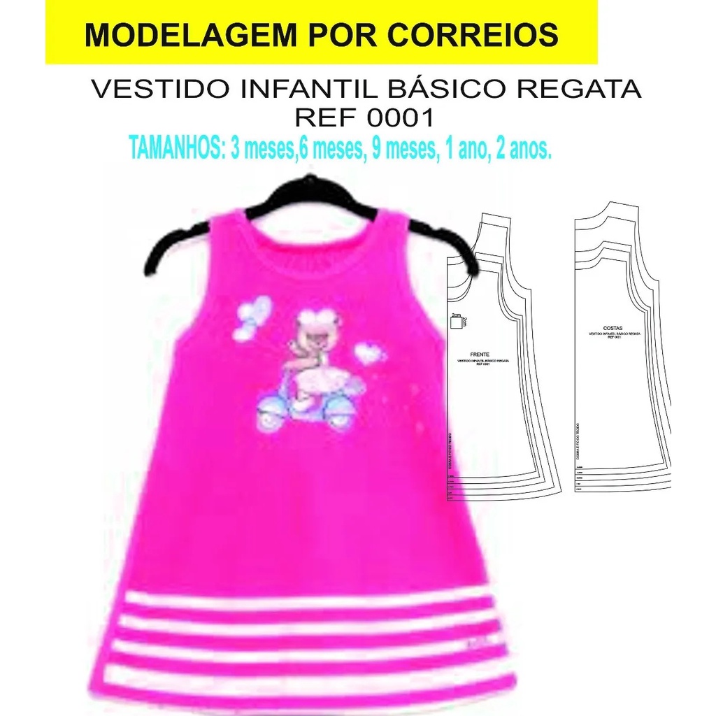 Moldes Modelagem Vestido Bebê/ Infantil 3m A 2anos Papel 120g na cor  branca. | Shopee Brasil