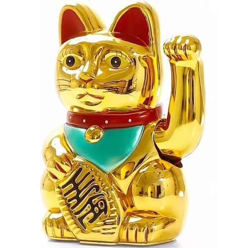 1X Gato Da Sorte Maneki Neko Japonês Dourado 13.5cm