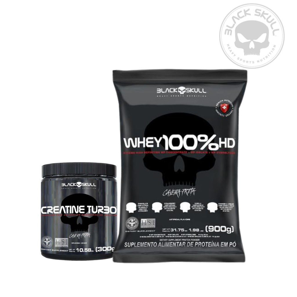 Kit Whey 100% HD Black Skull + Creatina Turbo 300g